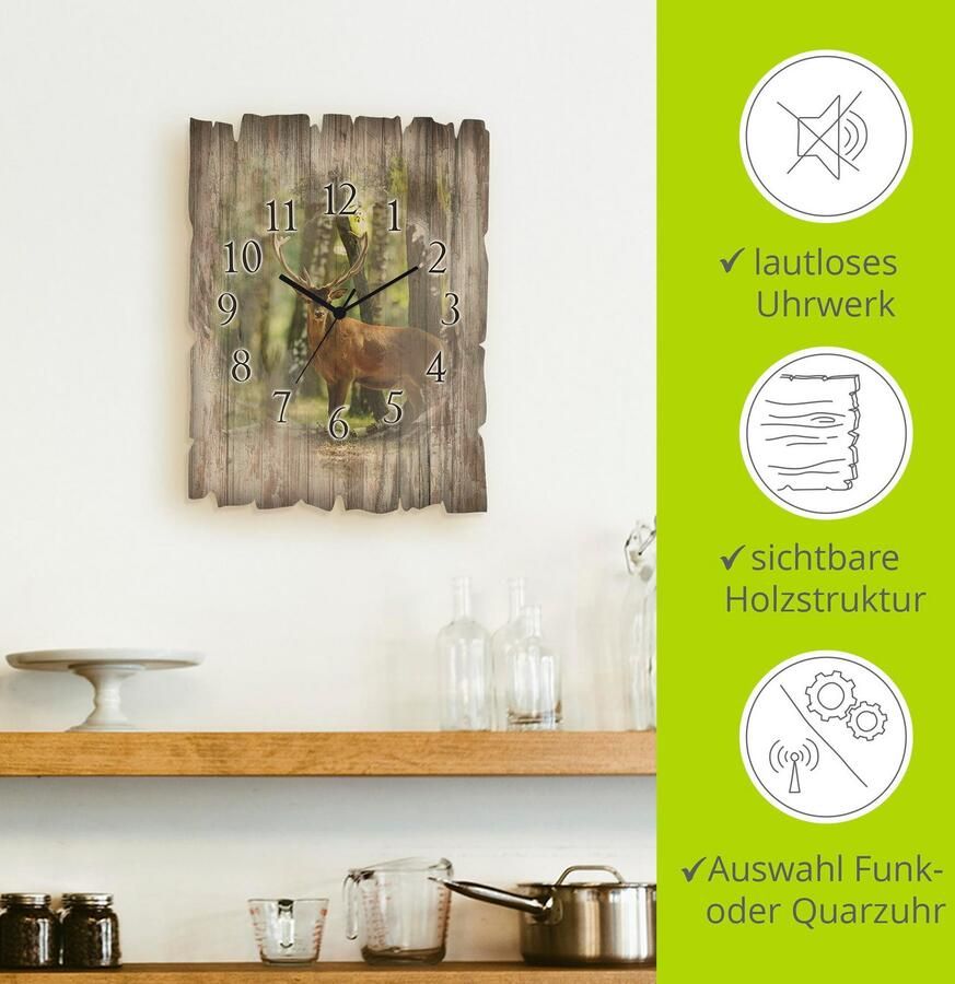 Artland Wandklok Edelhert 4 bos optioneel verkrijgbaar met kwarts- of radiografisch uurwerk geruisloos zonder tikkend geluid - Foto 6