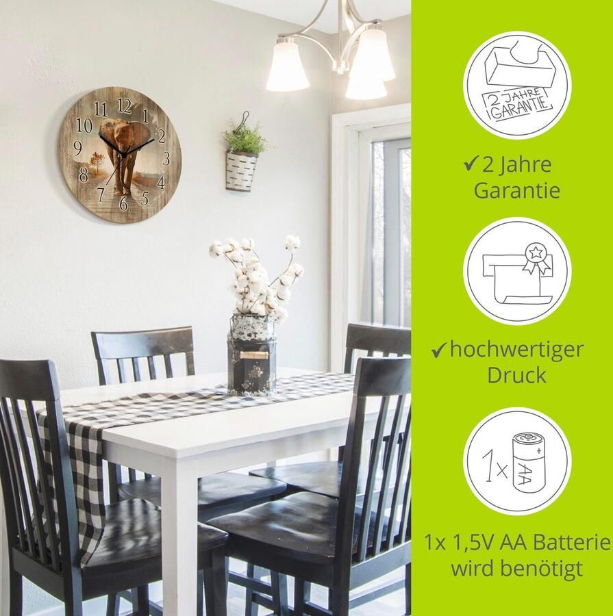 Artland Wandklok Een olifant loopt op de weg optioneel verkrijgbaar met kwarts- of radiografisch uurwerk geruisloos zonder tikkend geluid - Foto 2