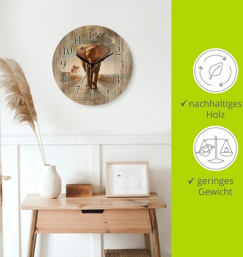 Artland Wandklok Een olifant loopt op de weg optioneel verkrijgbaar met kwarts- of radiografisch uurwerk geruisloos zonder tikkend geluid - Foto 4