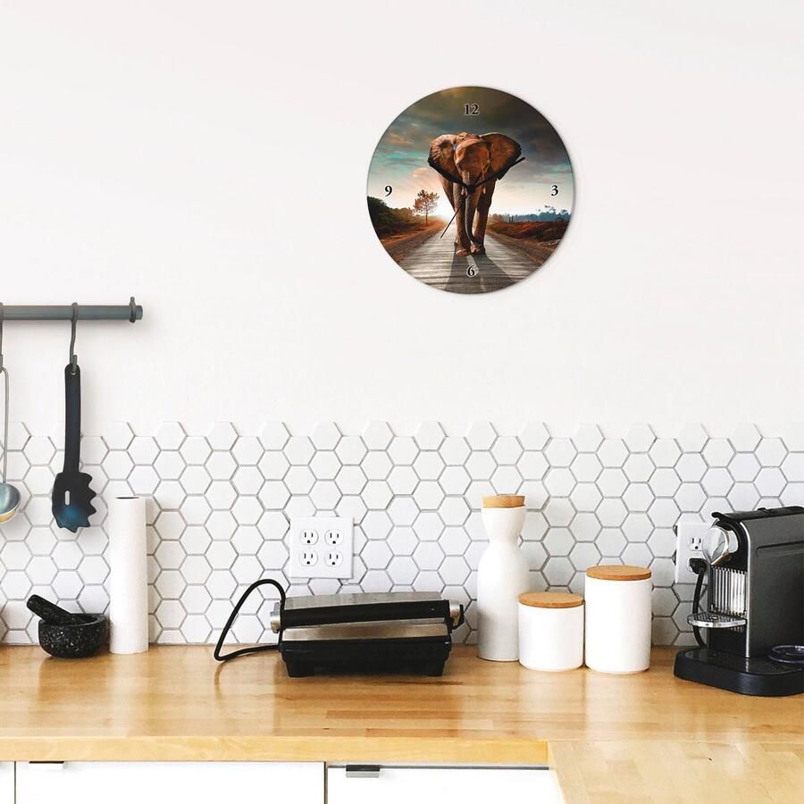 Artland Wandklok Een olifant loopt op de weg optioneel verkrijgbaar met kwarts- of radiografisch uurwerk geruisloos zonder tikkend geluid - Foto 3