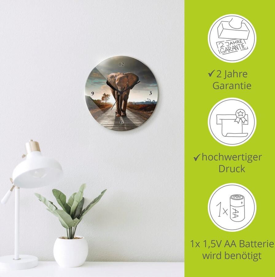 Artland Wandklok Een olifant loopt op de weg optioneel verkrijgbaar met kwarts- of radiografisch uurwerk geruisloos zonder tikkend geluid - Foto 5