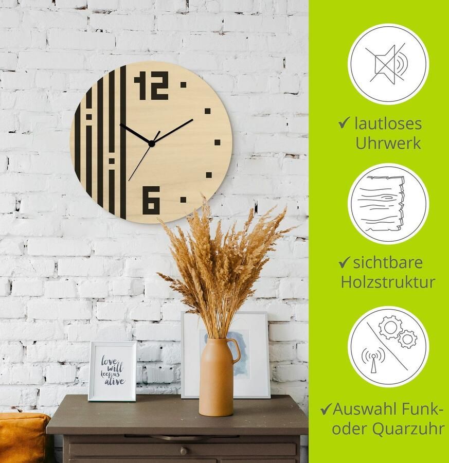 Artland Wandklok Gecodeerd tijdpatroon optioneel verkrijgbaar met kwarts- of radiografisch uurwerk geruisloos zonder tikkend geluid - Foto 3