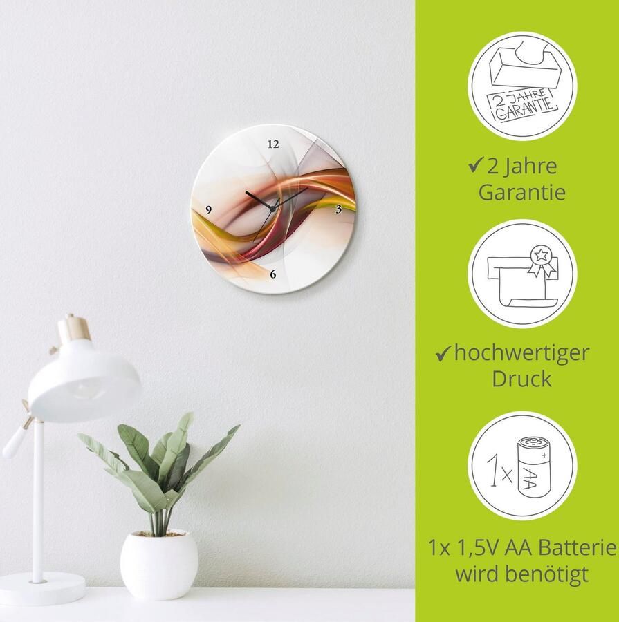 Artland Wandklok Glazen klok rond Abstract design oranje optioneel verkrijgbaar met kwarts- of radiografisch uurwerk geruisloos zonder tikkend geluid - Foto 4