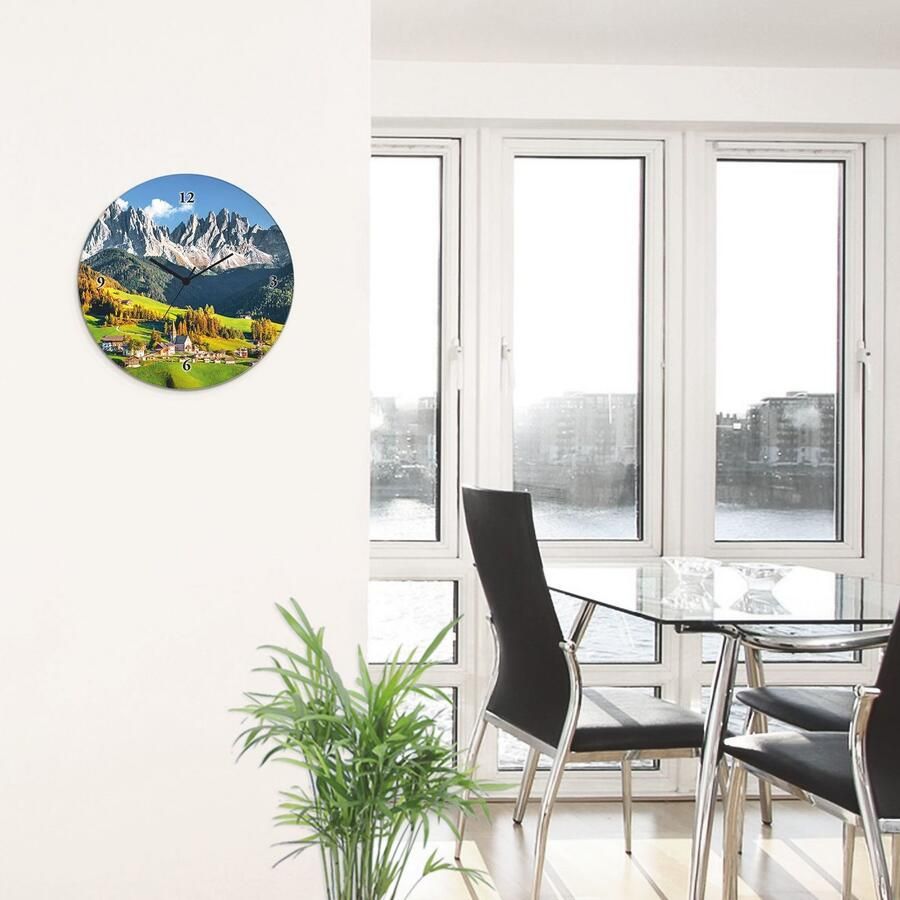 Artland Wandklok Glazen klok rond Alpen bergen Santa Maddalena - Foto 3