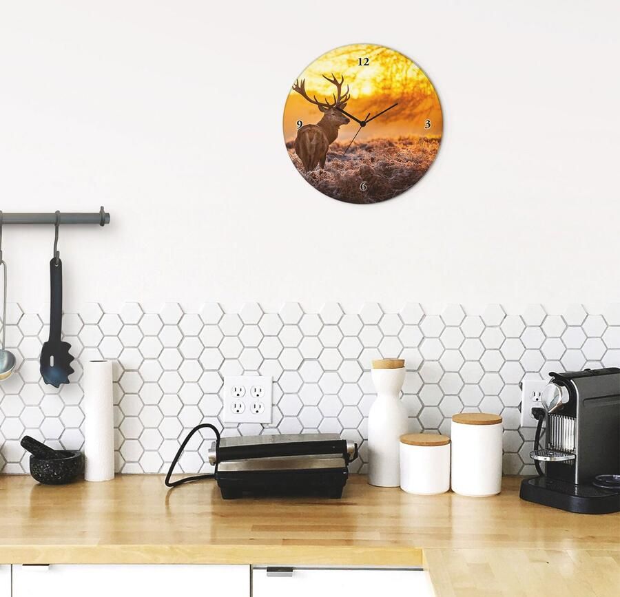 Artland Wandklok Glazen klok rond edelherten optioneel verkrijgbaar met kwarts- of radiografisch uurwerk geruisloos zonder tikkend geluid - Foto 5