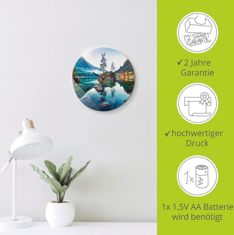 Artland Wandklok Glazen klok rond herfstscène van de Hintersee voor de Alpen optioneel verkrijgbaar met kwarts- of radiografisch uurwerk geruisloos zonder tikkend geluid - Foto 4