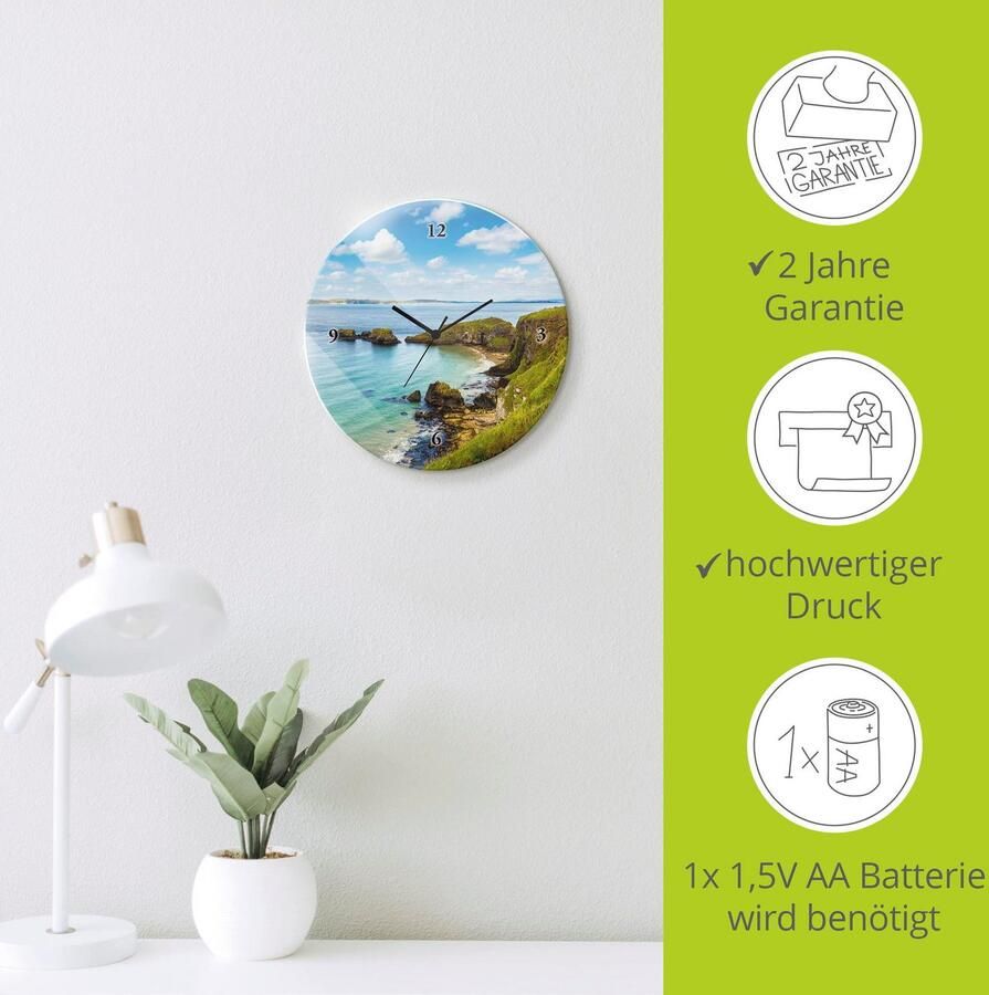 Artland Wandklok Glazen klok rond kustweg in Carrick-a-spreek optioneel verkrijgbaar met kwarts- of radiografisch uurwerk geruisloos zonder tikkend geluid - Foto 4