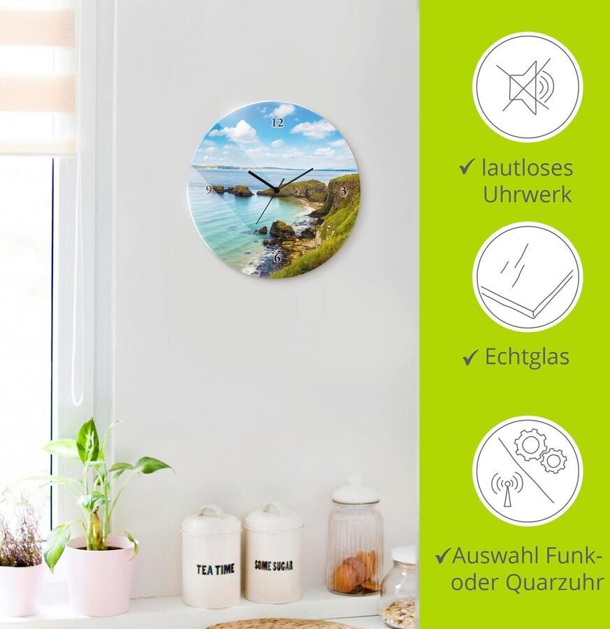 Artland Wandklok Glazen klok rond kustweg in Carrick-a-spreek optioneel verkrijgbaar met kwarts- of radiografisch uurwerk geruisloos zonder tikkend geluid - Foto 5