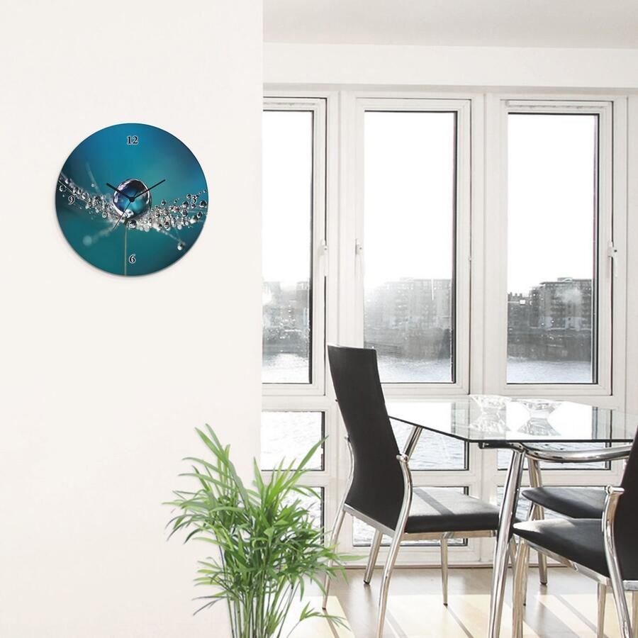Artland Wandklok Glazen klok rond pluizenbol dauwdruppel blauw - Foto 3