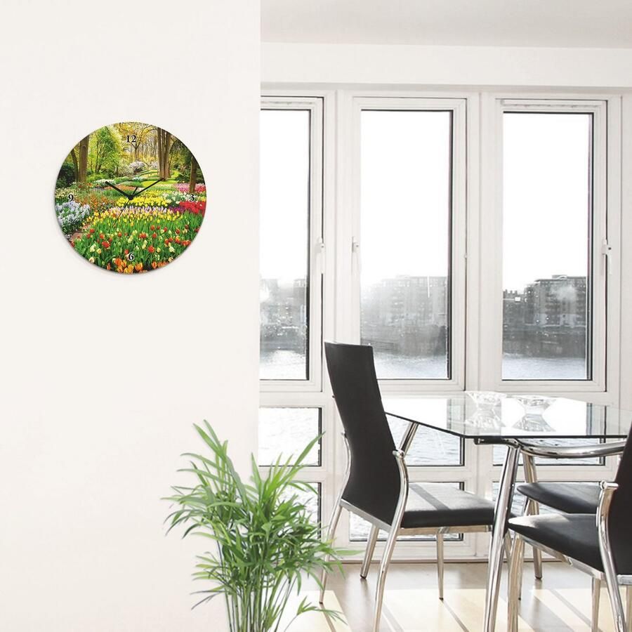Artland Wandklok Glazen klok rond tulpen tuin voorjaar - Foto 3