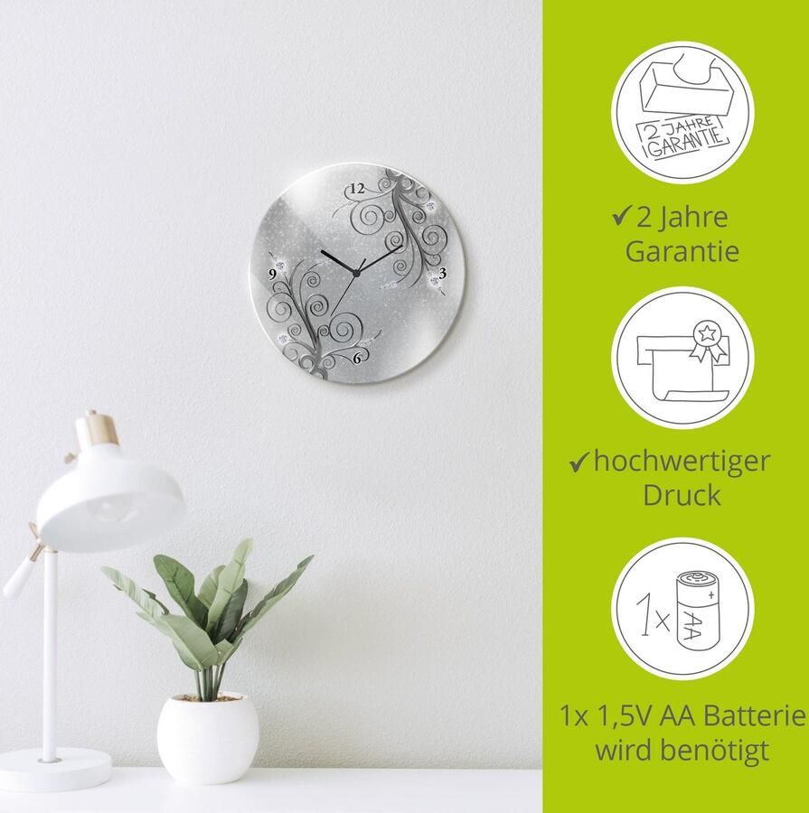 Artland Wandklok Glazen klok rond witte orchideeën op ornamenten optioneel verkrijgbaar met kwarts- of radiografisch uurwerk geruisloos zonder tikkend geluid - Foto 5