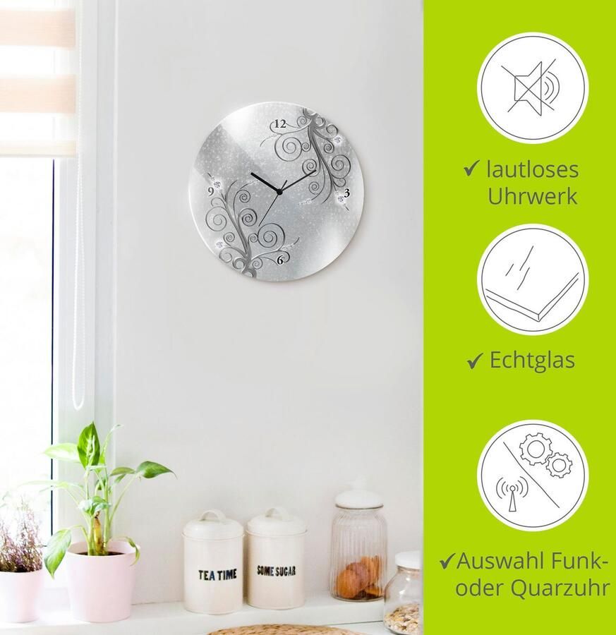 Artland Wandklok Glazen klok rond witte orchideeën op ornamenten optioneel verkrijgbaar met kwarts- of radiografisch uurwerk geruisloos zonder tikkend geluid - Foto 6