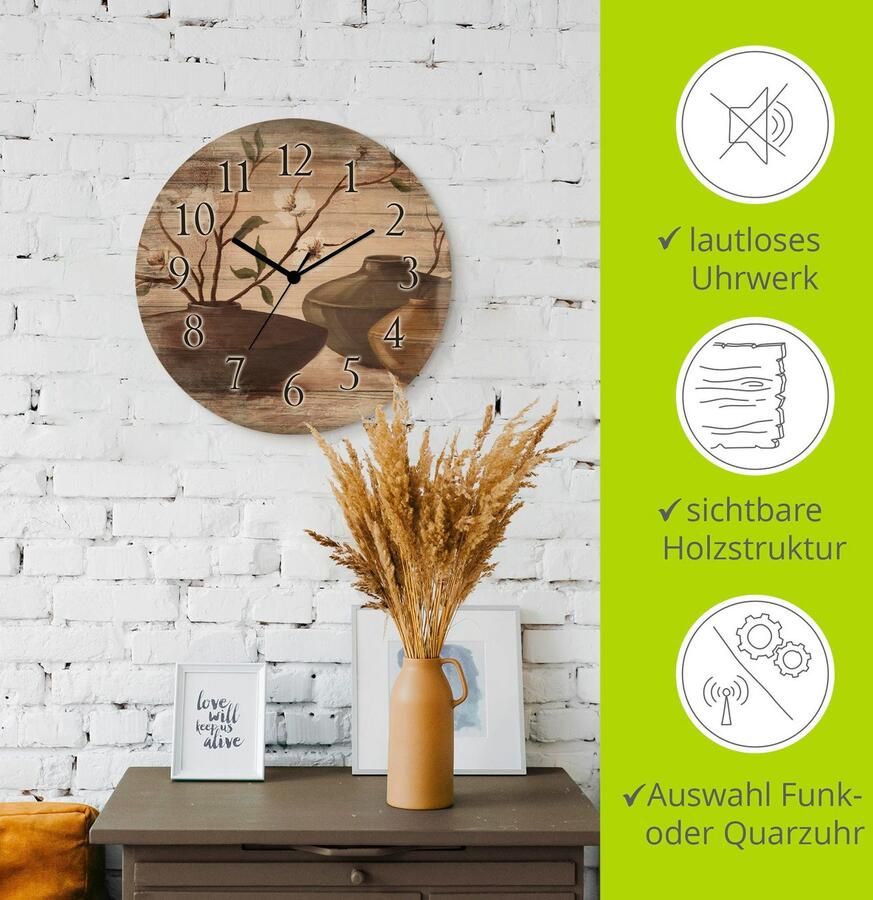 Artland Wandklok Goudkleurige ingelijste kersenbloesem optioneel verkrijgbaar met kwarts- of radiografisch uurwerk geruisloos zonder tikkend geluid - Foto 3