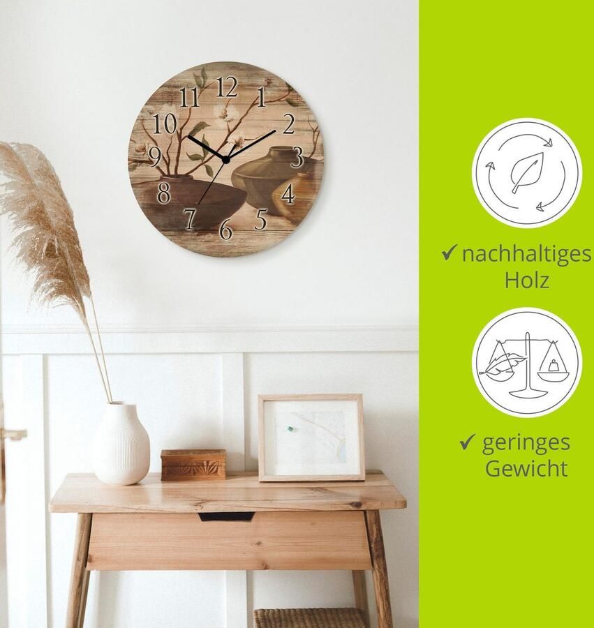 Artland Wandklok Goudkleurige ingelijste kersenbloesem optioneel verkrijgbaar met kwarts- of radiografisch uurwerk geruisloos zonder tikkend geluid - Foto 4