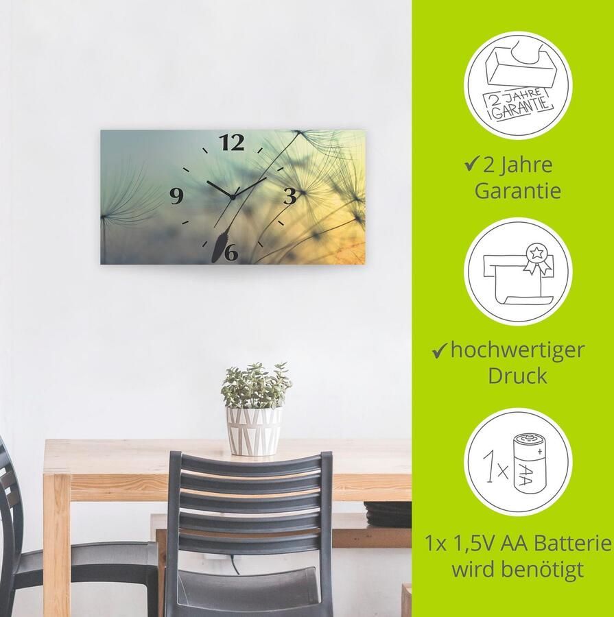 Artland Wandklok Goudkleurige zonsondergang en paardenbloemen 3d-look geschulpt met kwarts- of radiografisch uurwerk verschillende maten - Foto 4