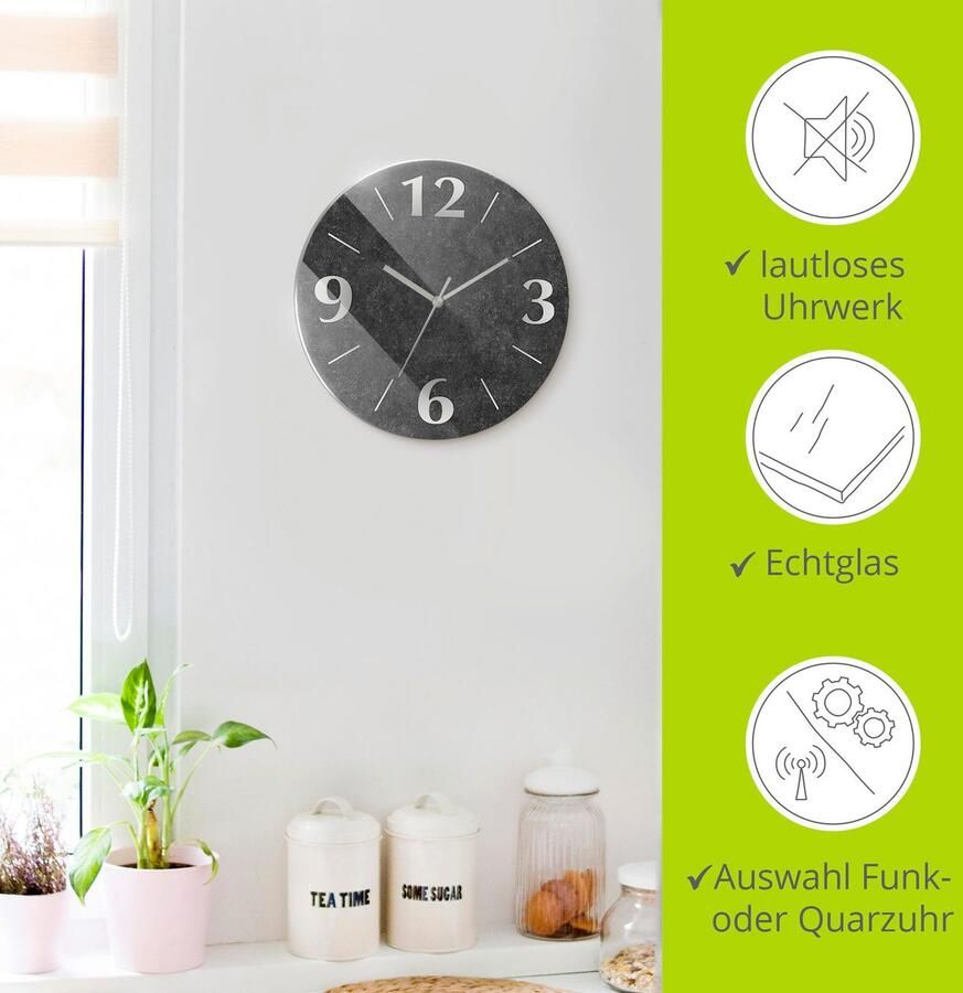 Artland Wandklok Graniet-gesteente-antraciet optioneel verkrijgbaar met kwarts- of radiografisch uurwerk geruisloos zonder tikkend geluid - Foto 5