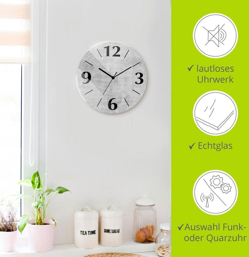 Artland Wandklok Grijs beton optioneel verkrijgbaar met kwarts- of radiografisch uurwerk geruisloos zonder tikkend geluid - Foto 5