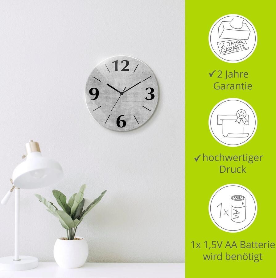 Artland Wandklok Grijs beton optioneel verkrijgbaar met kwarts- of radiografisch uurwerk geruisloos zonder tikkend geluid - Foto 4