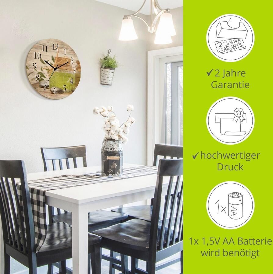 Artland Wandklok Groen badzout en vloeibare zeep optioneel verkrijgbaar met kwarts- of radiografisch uurwerk geruisloos zonder tikkend geluid - Foto 2