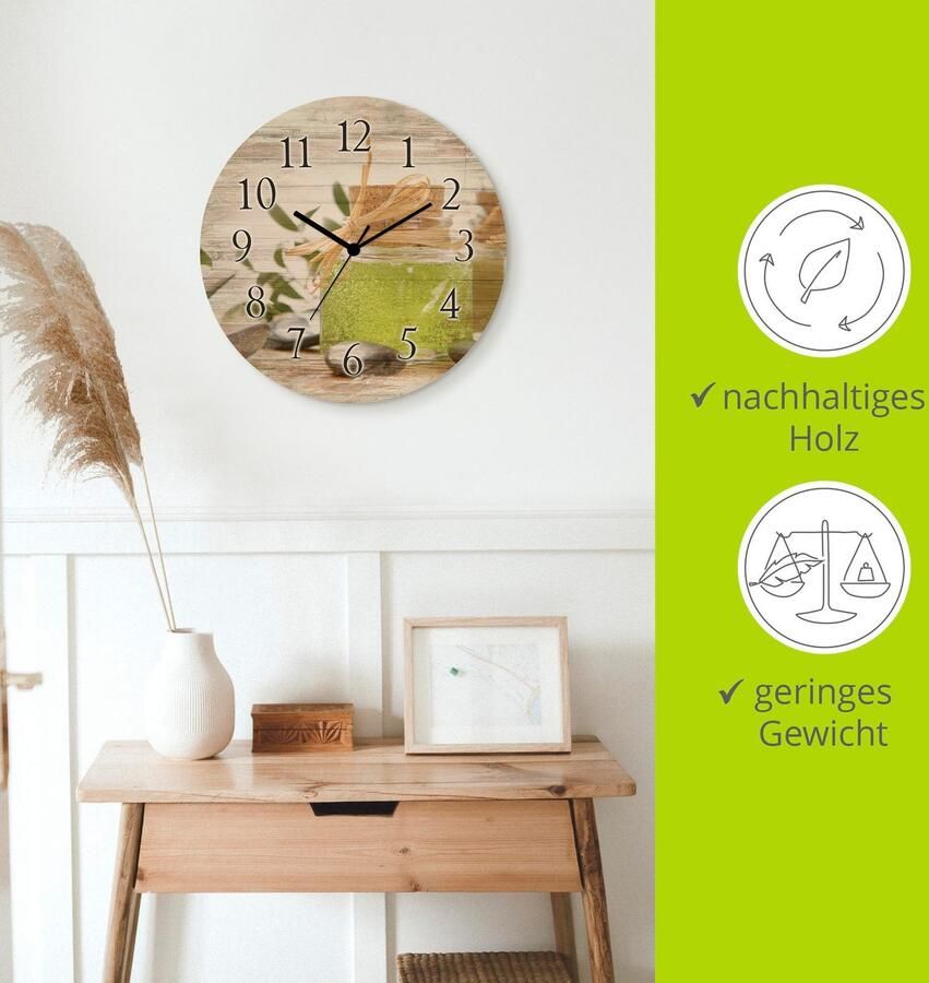 Artland Wandklok Groen badzout en vloeibare zeep optioneel verkrijgbaar met kwarts- of radiografisch uurwerk geruisloos zonder tikkend geluid - Foto 4