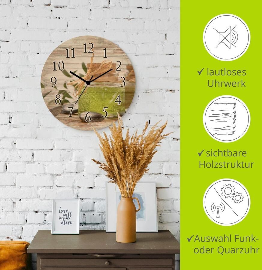 Artland Wandklok Groen badzout en vloeibare zeep optioneel verkrijgbaar met kwarts- of radiografisch uurwerk geruisloos zonder tikkend geluid - Foto 3