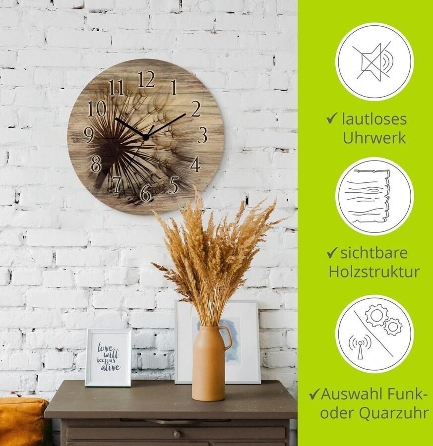 Artland Wandklok Grote pluizenbol optioneel verkrijgbaar met kwarts- of radiografisch uurwerk geruisloos zonder tikkend geluid - Foto 3