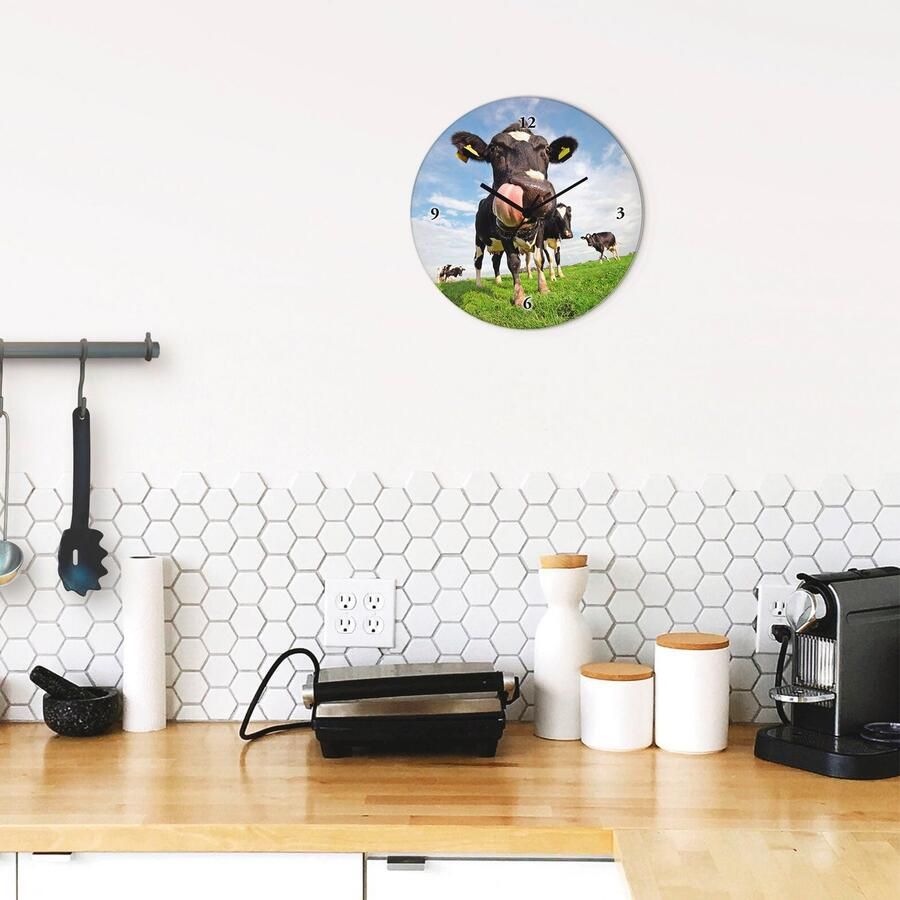 Artland Wandklok Holstein-koe met enorme tong optioneel verkrijgbaar met kwarts- of radiografisch uurwerk geruisloos zonder tikkend geluid - Foto 3