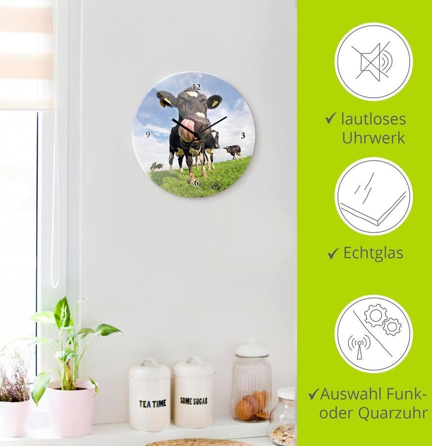Artland Wandklok Holstein-koe met enorme tong optioneel verkrijgbaar met kwarts- of radiografisch uurwerk geruisloos zonder tikkend geluid - Foto 7