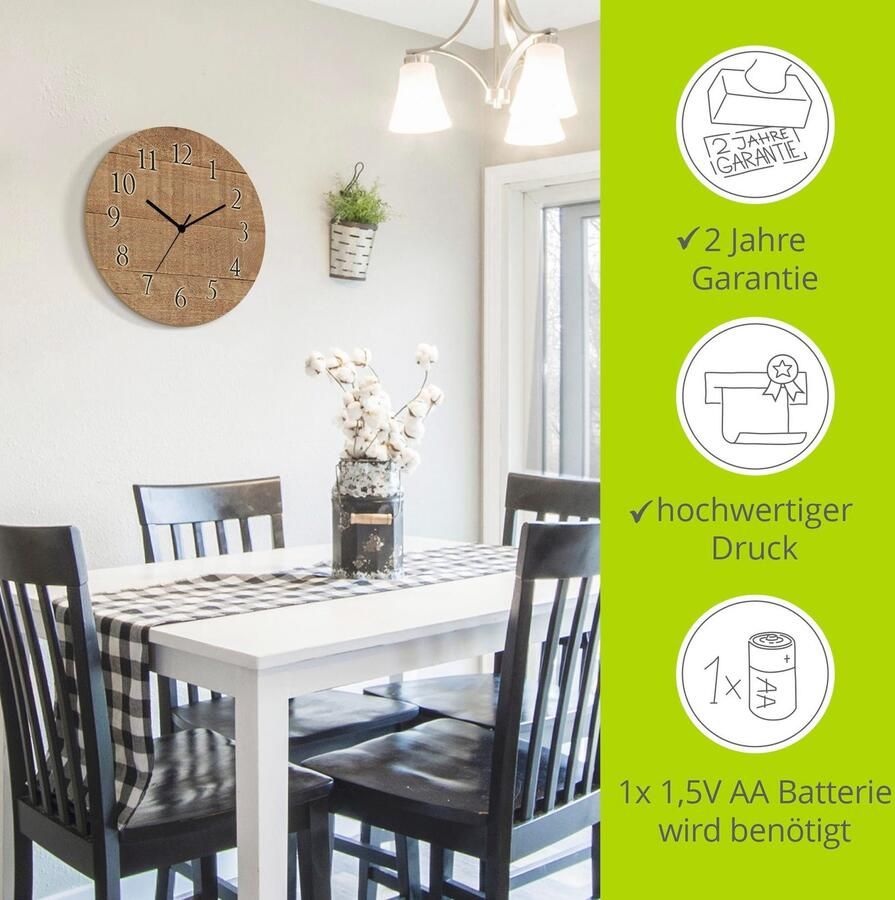 Artland Wandklok Hout donker optioneel verkrijgbaar met kwarts- of radiografisch uurwerk geruisloos zonder tikkend geluid - Foto 2