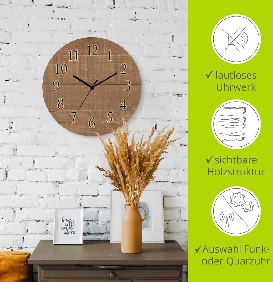 Artland Wandklok Hout donker optioneel verkrijgbaar met kwarts- of radiografisch uurwerk geruisloos zonder tikkend geluid - Foto 3