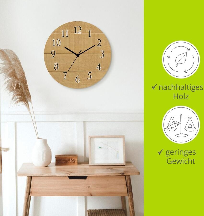 Artland Wandklok Hout licht optioneel verkrijgbaar met kwarts- of radiografisch uurwerk geruisloos zonder tikkend geluid - Foto 4