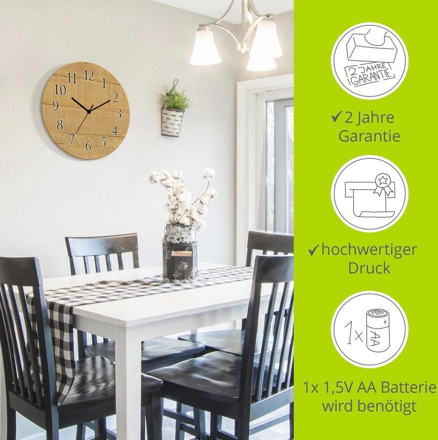 Artland Wandklok Hout licht optioneel verkrijgbaar met kwarts- of radiografisch uurwerk geruisloos zonder tikkend geluid - Foto 2