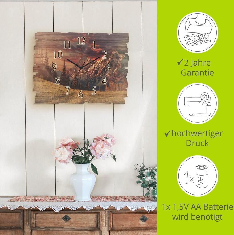 Artland Wandklok Houten klok alpien hoogland optioneel verkrijgbaar met kwarts- of radiografisch uurwerk geruisloos zonder tikkend geluid - Foto 5