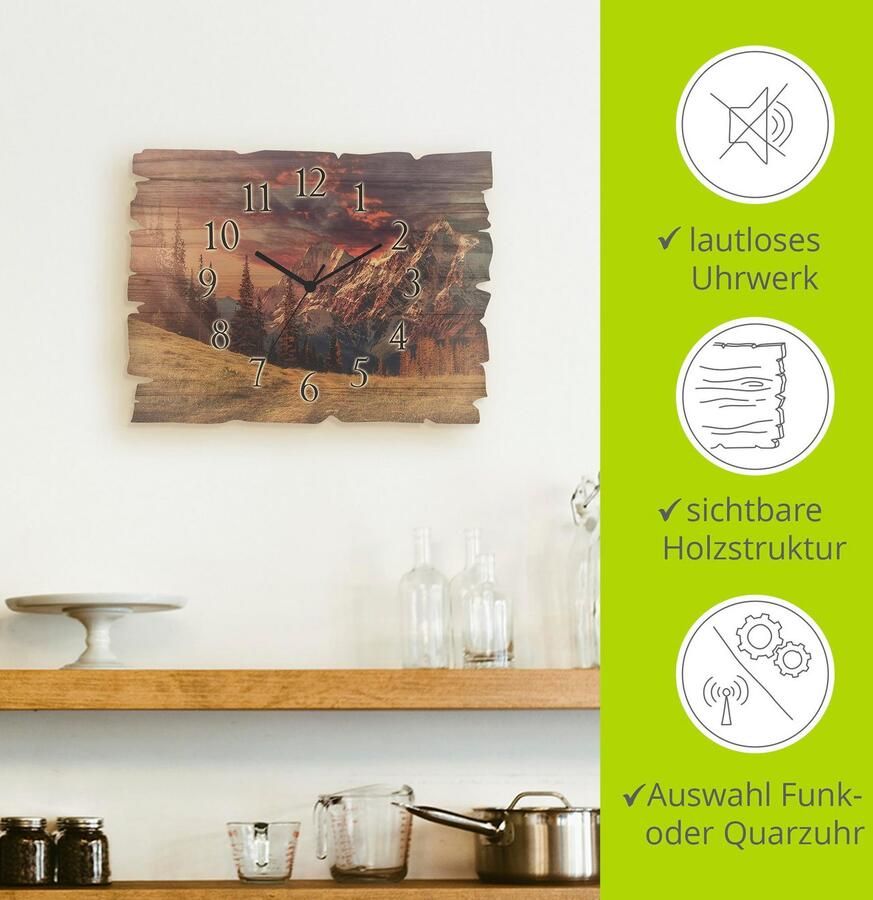 Artland Wandklok Houten klok alpien hoogland optioneel verkrijgbaar met kwarts- of radiografisch uurwerk geruisloos zonder tikkend geluid - Foto 6