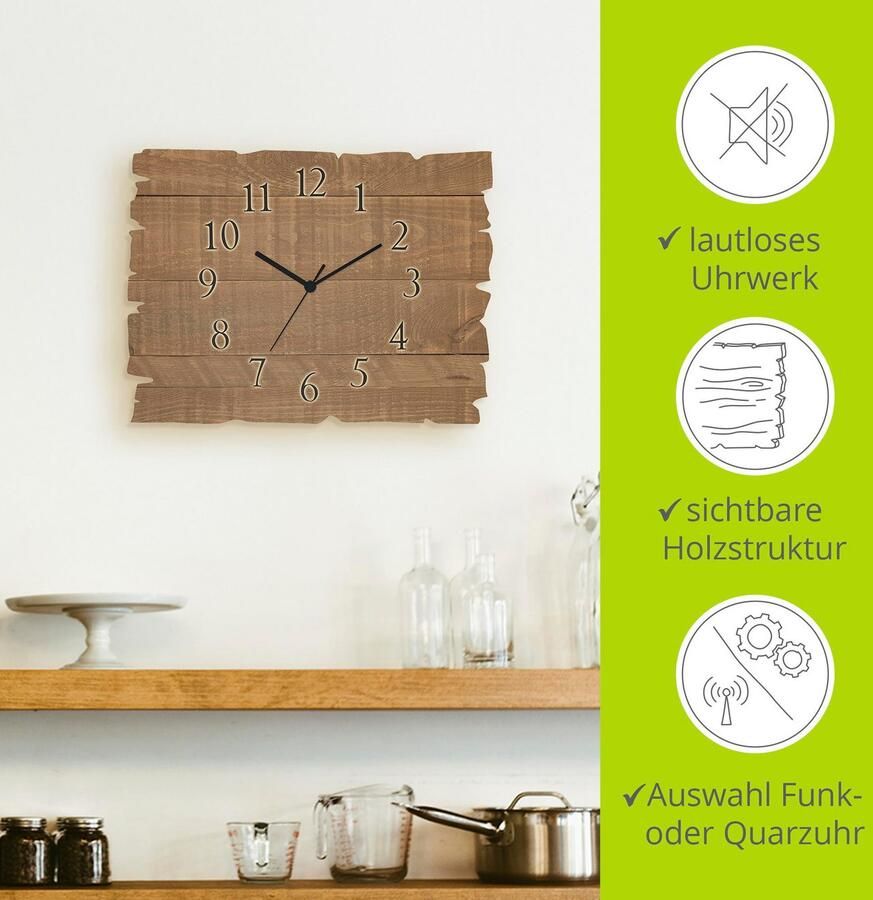 Artland Wandklok Houten klok donker optioneel verkrijgbaar met kwarts- of radiografisch uurwerk geruisloos zonder tikkend geluid - Foto 6