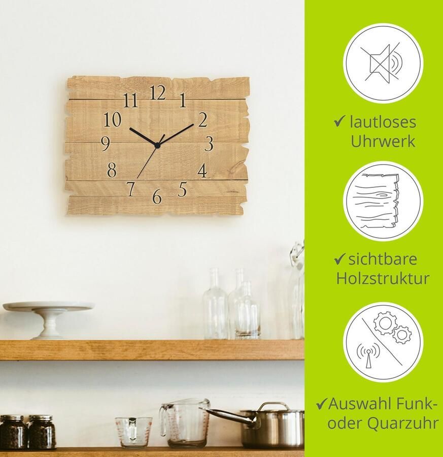 Artland Wandklok Houten klok licht optioneel verkrijgbaar met kwarts- of radiografisch uurwerk geruisloos zonder tikkend geluid - Foto 6