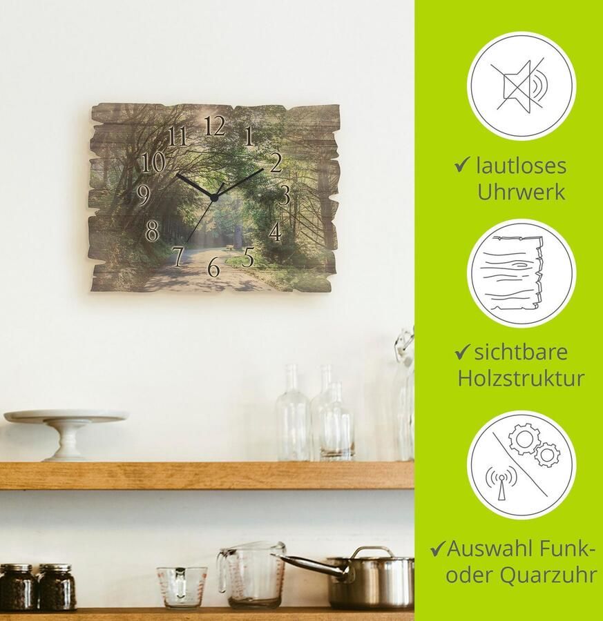 Artland Wandklok Houten klok zonnig bos optioneel verkrijgbaar met kwarts- of radiografisch uurwerk geruisloos zonder tikkend geluid - Foto 6