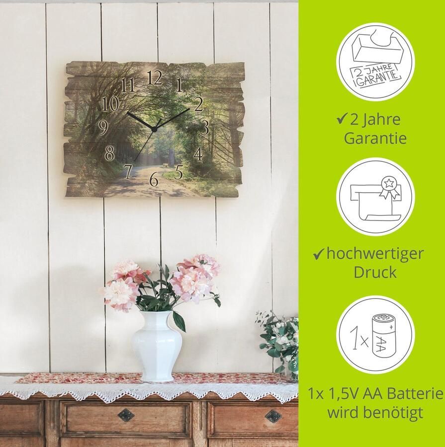 Artland Wandklok Houten klok zonnig bos optioneel verkrijgbaar met kwarts- of radiografisch uurwerk geruisloos zonder tikkend geluid - Foto 5