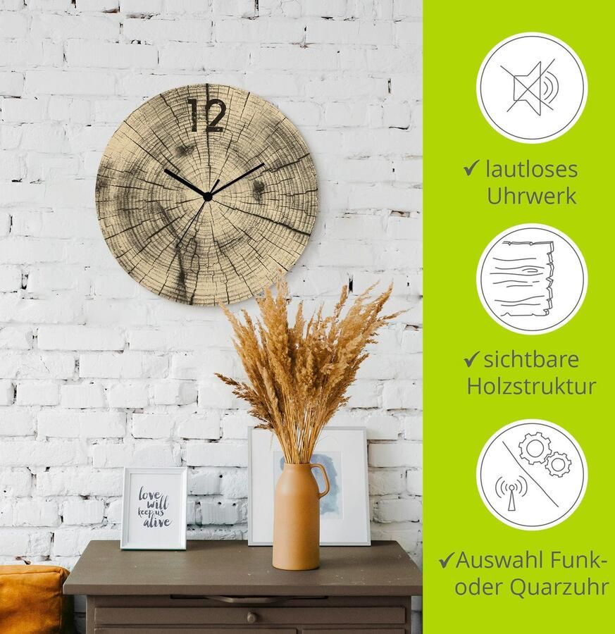 Artland Wandklok In het teken van de jaarringen optioneel verkrijgbaar met kwarts- of radiografisch uurwerk geruisloos zonder tikkend geluid - Foto 3