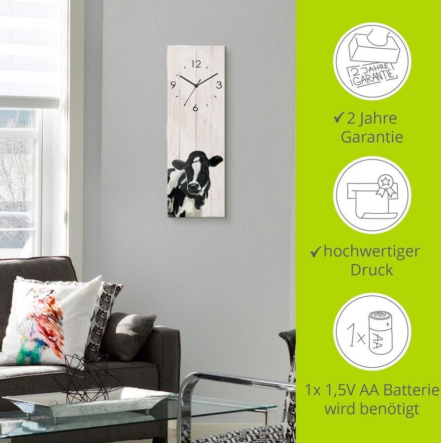 Artland Wandklok Koe (in hout-look) optioneel verkrijgbaar met kwarts- of radiografisch uurwerk geruisloos zonder tikkend geluid - Foto 4