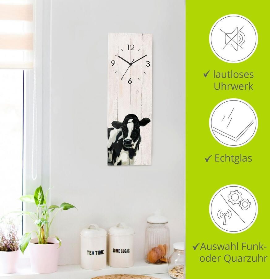 Artland Wandklok Koe (in hout-look) optioneel verkrijgbaar met kwarts- of radiografisch uurwerk geruisloos zonder tikkend geluid - Foto 5