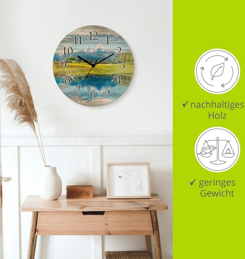 Artland Wandklok Landschap in de Alpen optioneel verkrijgbaar met kwarts- of radiografisch uurwerk geruisloos zonder tikkend geluid - Foto 4
