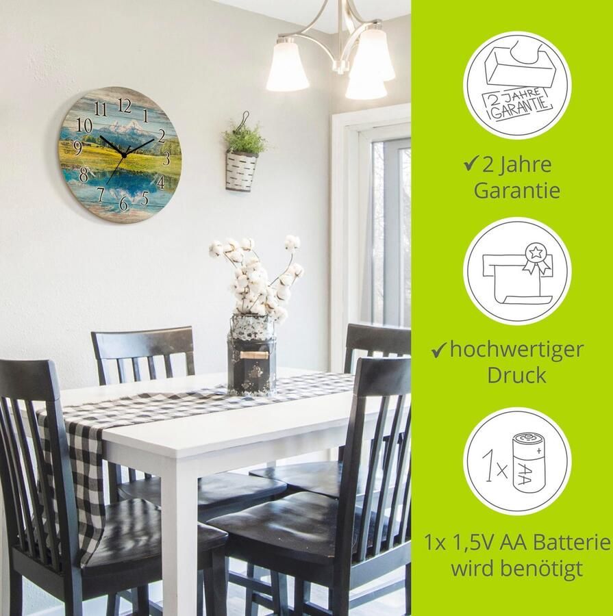 Artland Wandklok Landschap in de Alpen optioneel verkrijgbaar met kwarts- of radiografisch uurwerk geruisloos zonder tikkend geluid - Foto 2