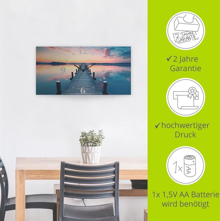 Artland Wandklok Lange pier aan het meer in zonsopkomst 3d-look geschulpt met kwarts- of radiografisch uurwerk verschillende maten - Foto 4