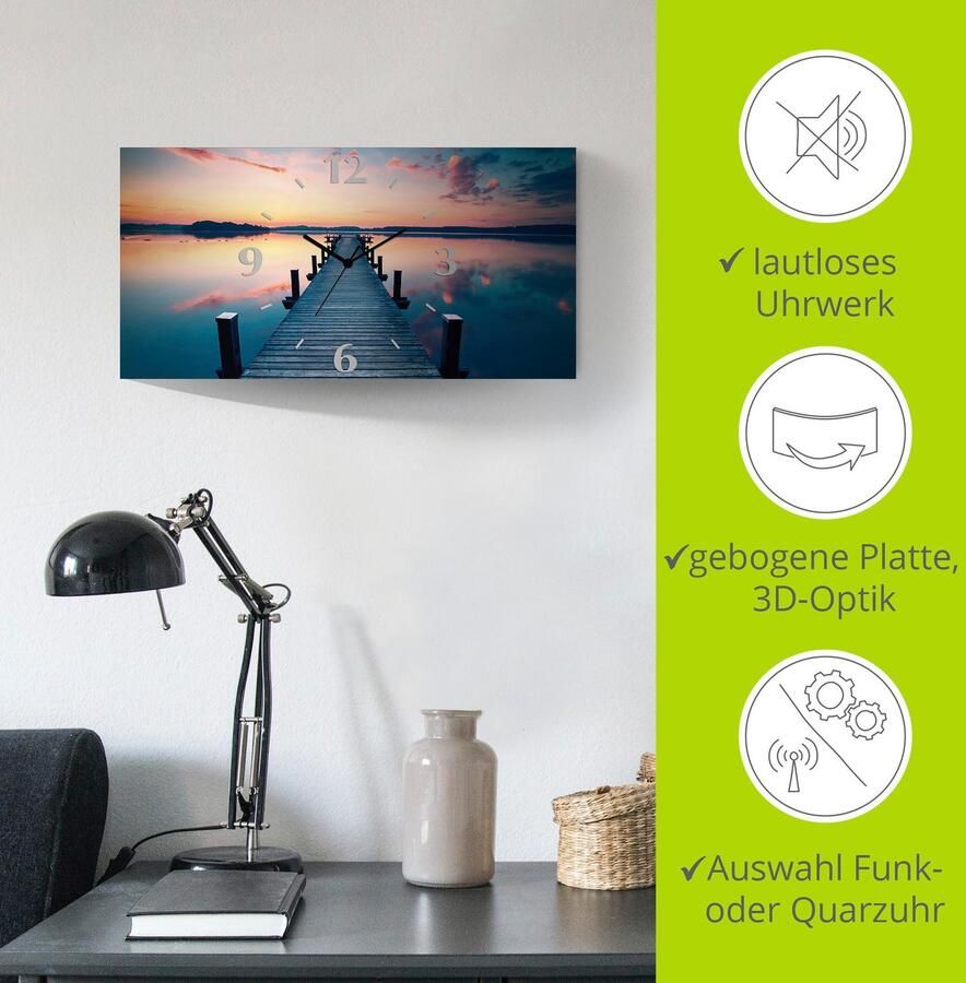 Artland Wandklok Lange pier aan het meer in zonsopkomst 3d-look geschulpt met kwarts- of radiografisch uurwerk verschillende maten - Foto 6