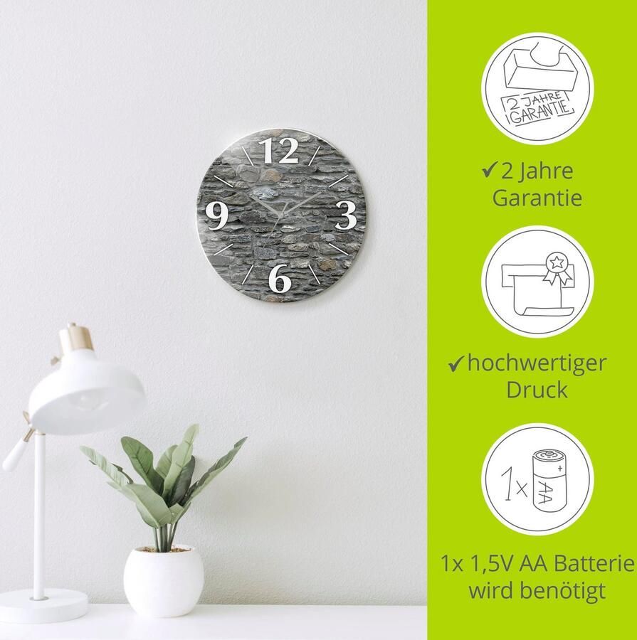 Artland Wandklok Leistenen muur optioneel verkrijgbaar met kwarts- of radiografisch uurwerk geruisloos zonder tikkend geluid - Foto 3