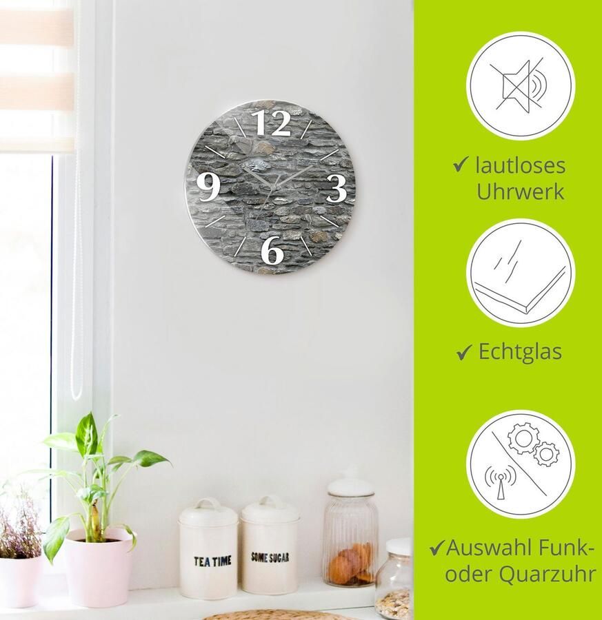 Artland Wandklok Leistenen muur optioneel verkrijgbaar met kwarts- of radiografisch uurwerk geruisloos zonder tikkend geluid - Foto 5