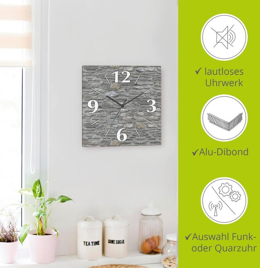 Artland Wandklok Leistenen muur optioneel verkrijgbaar met kwarts- of radiografisch uurwerk geruisloos zonder tikkend geluid - Foto 5