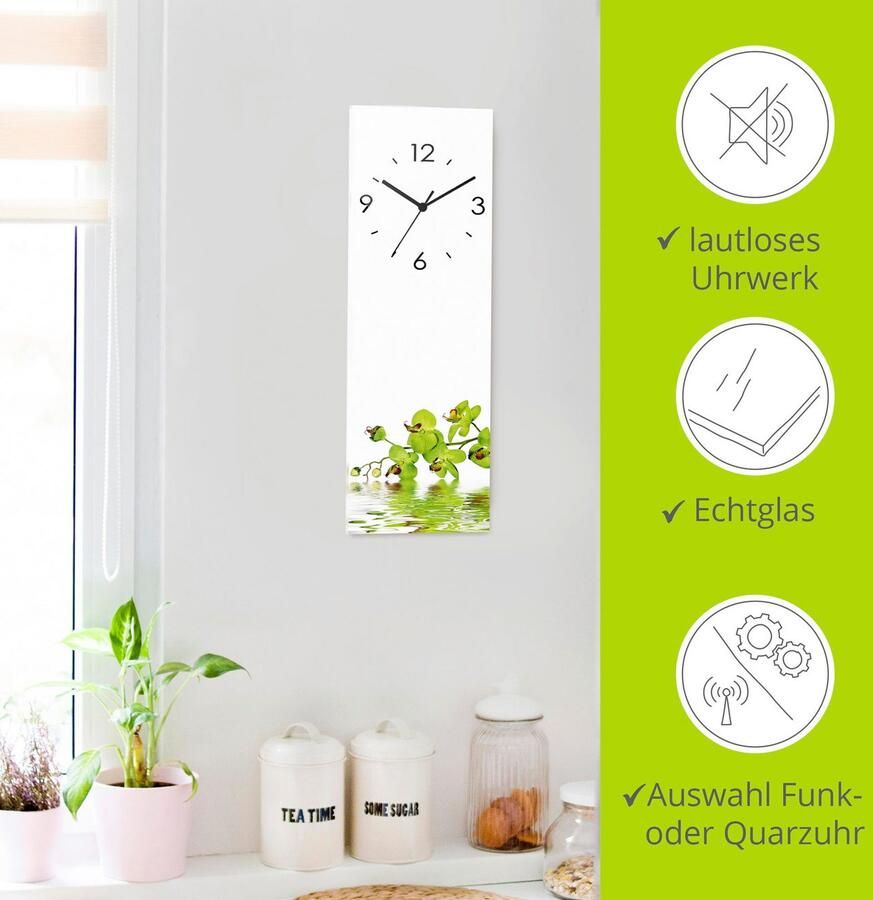 Artland Wandklok Mooie orchidee met groene achtergrond optioneel verkrijgbaar met kwarts- of radiografisch uurwerk geruisloos zonder tikkend geluid - Foto 5