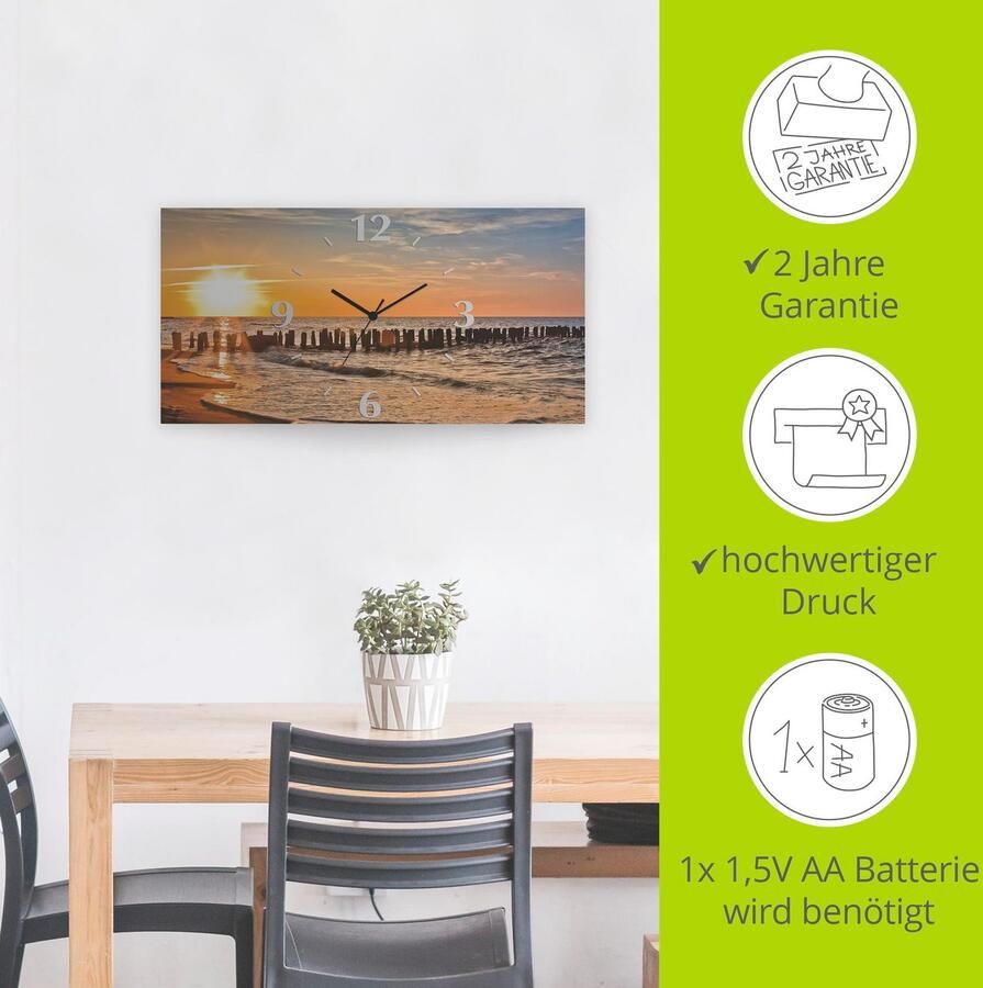 Artland Wandklok Mooie zonsondergang aan het strand 3d-look geschulpt met kwarts- of radiografisch uurwerk verschillende maten - Foto 4